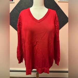 Lane Bryant Red & Green V-Neck Sweaters with Lace Detail